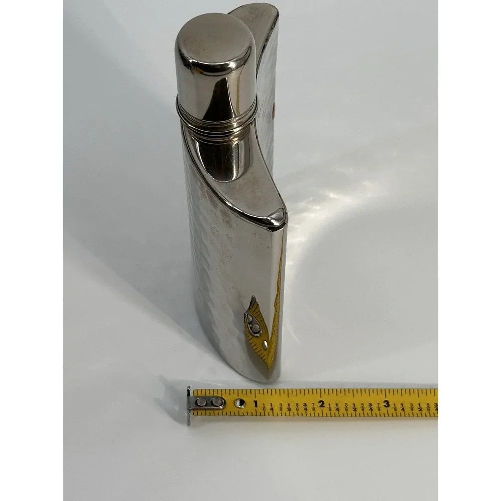Vintage 1940's Hammered Metal Hip Flask 8 oz Tin‎ Lined Made in West Germany